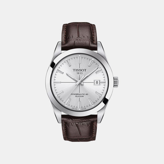 Gentleman Men Quartz Silver Dial Analog Leather Watch T1274071603101