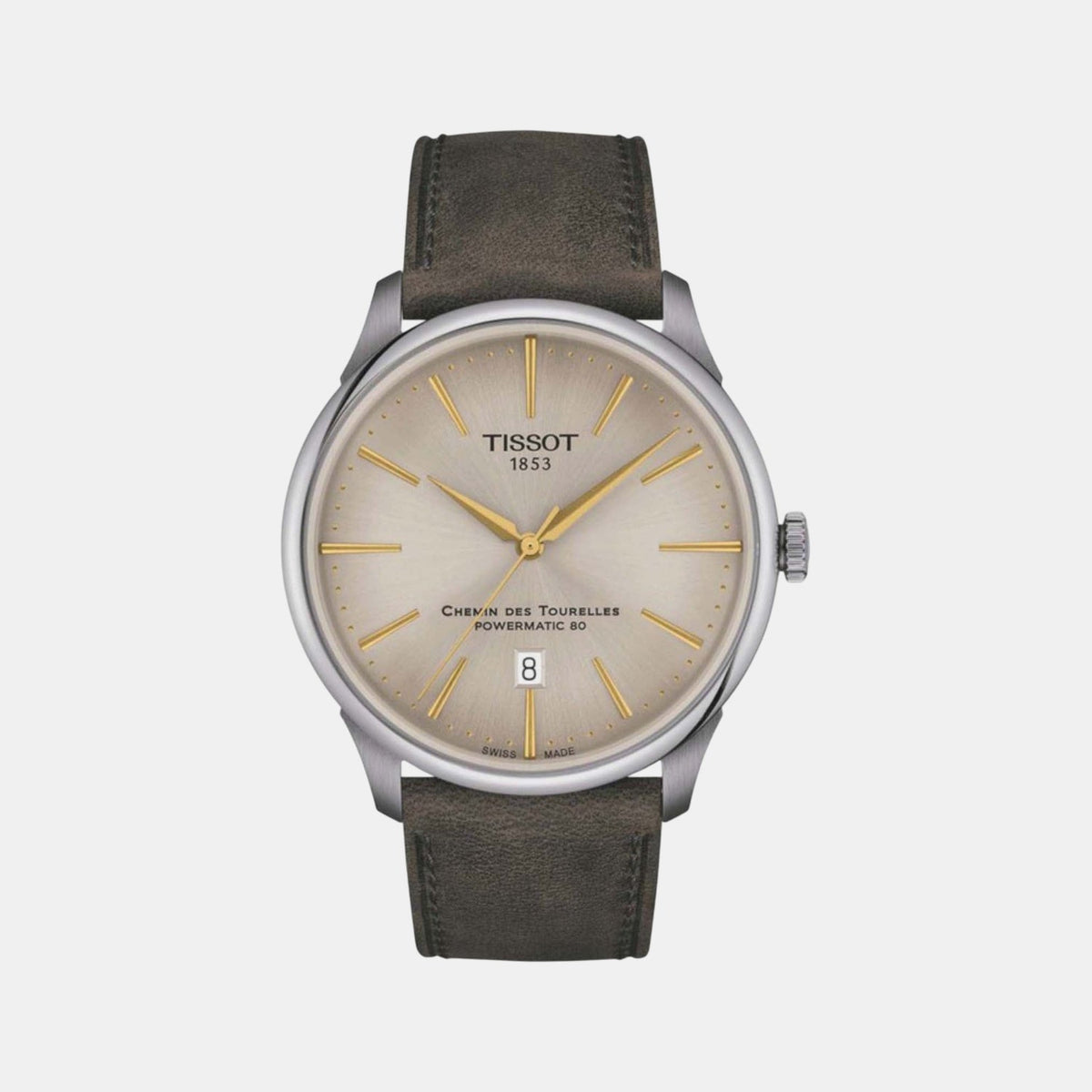 Chemin Des Tourelles Men Automatic Beige Dial Analog Leather Watch T1394071626100