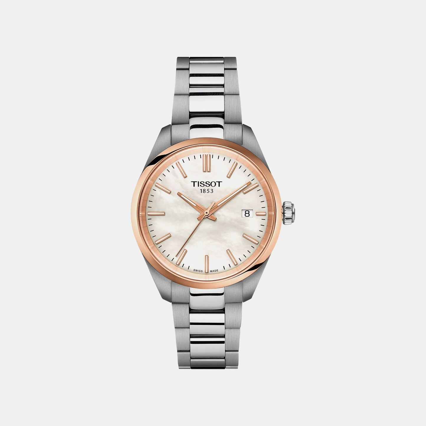 PR 100 Women Quartz Mother Of Pearl Dial Analog Stainless Steel Watch T1502102111100
