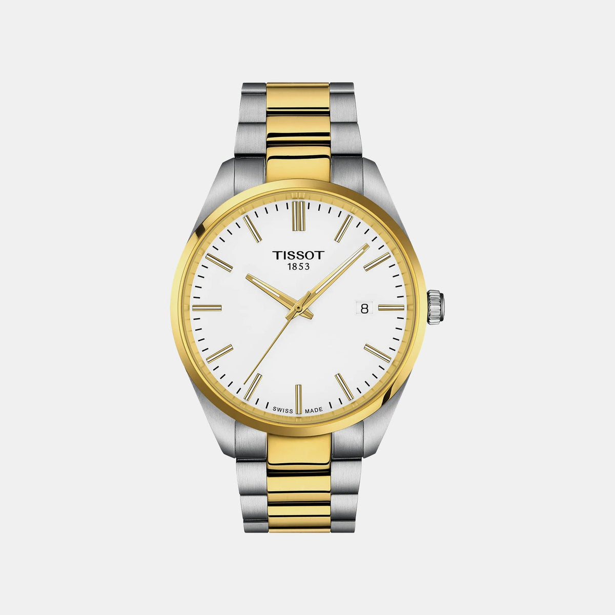 Pr 100 Men Quartz White Dial Analog Stainless Steel Watch T1504102201100