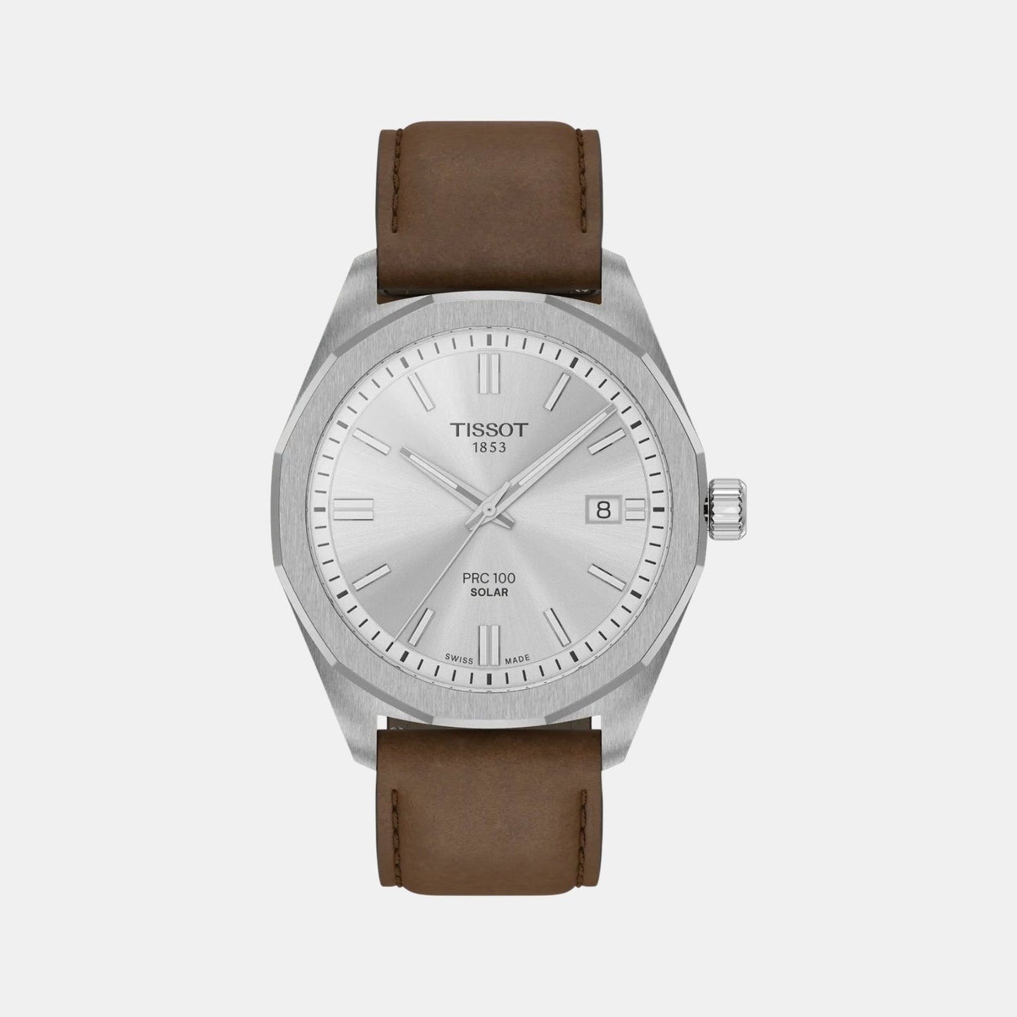 PRC 100 Unisex Solar Silver Dial Analog Leather Watch T1514221603100