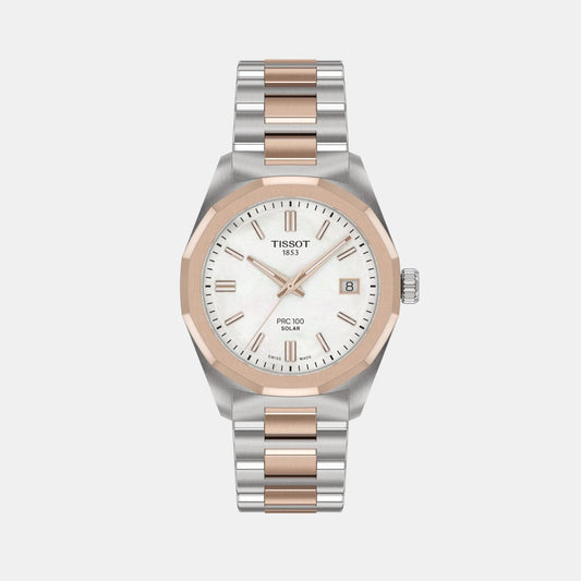 PRC 100 Women Solar Mother Of Pearl Dial Analog Stainless Steel Watch T1518222211100