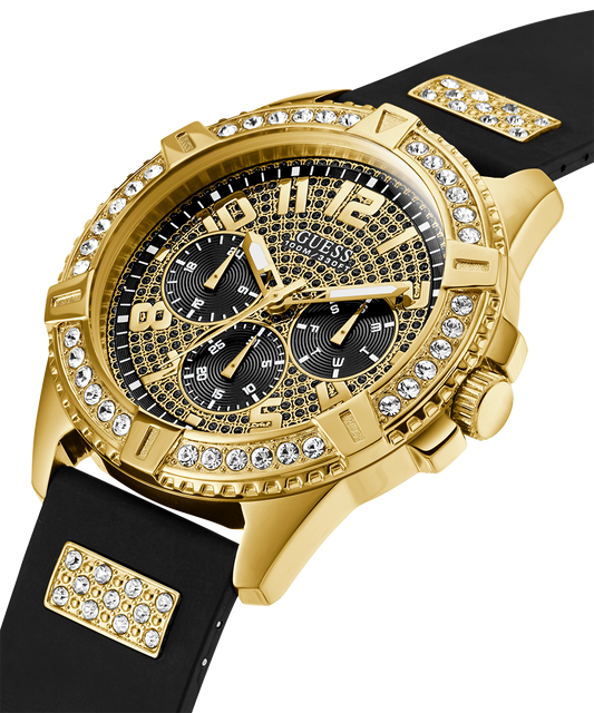 GUESS Mens Black Gold Tone Multi-function Watch