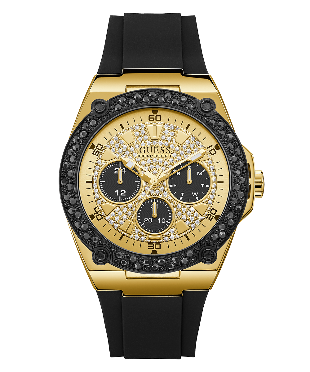 GUESS Mens Black Gold Tone Analog Watch
