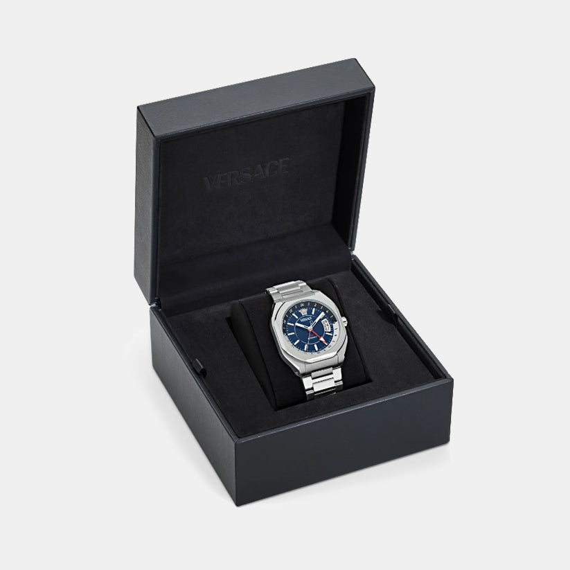 V-Contempo Gmt(Wc-0I) Men Quartz Blue Dial Analog Stainless Steel Watch VE0I00225