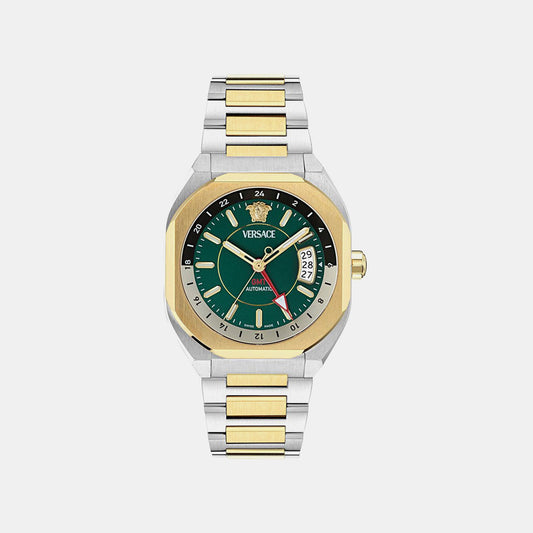 V-Contempo Gmt(Wc-0I) Men Quartz Green Dial Analog Stainless Steel Watch VE0I00325