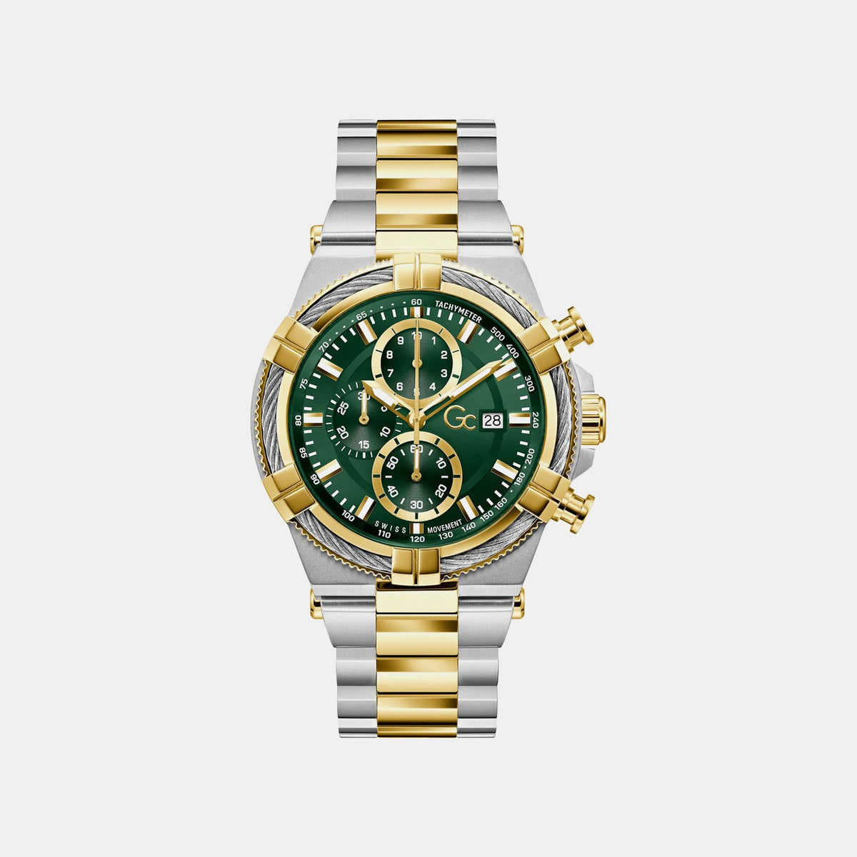 Gc Sportchic Men Quartz Green Dial Chronograph Stainless Steel Watch Z76002G9
