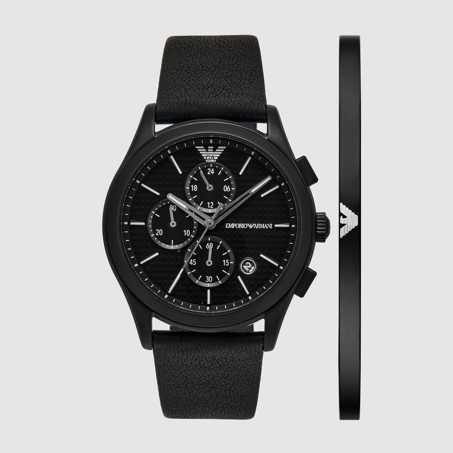 Paolo Men Quartz Black Dial Chronograph Leather Watch AR80070SET