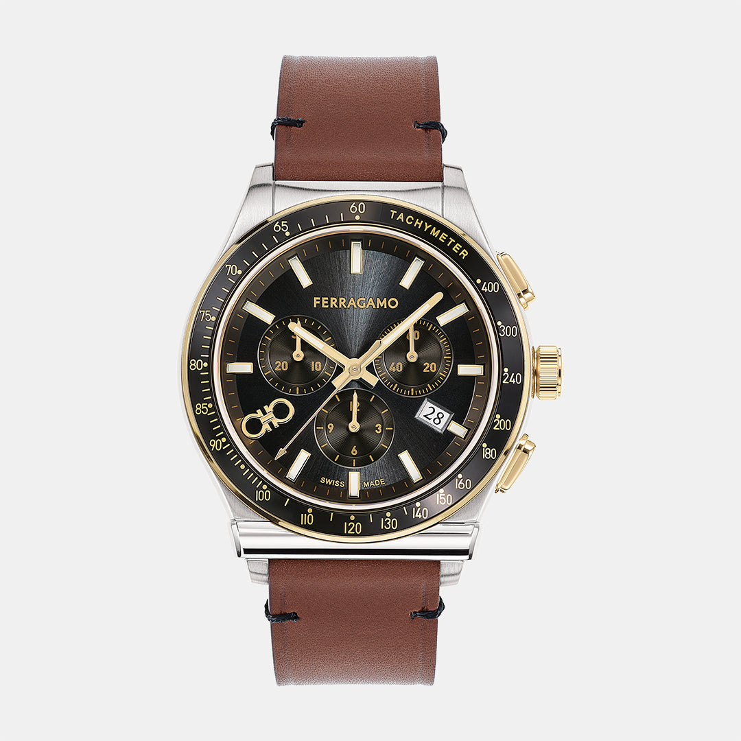 Kz-1927 Chrono 42Mm-Fw Men Quartz Black Dial Chronograph Leather Watch SFKZ00323