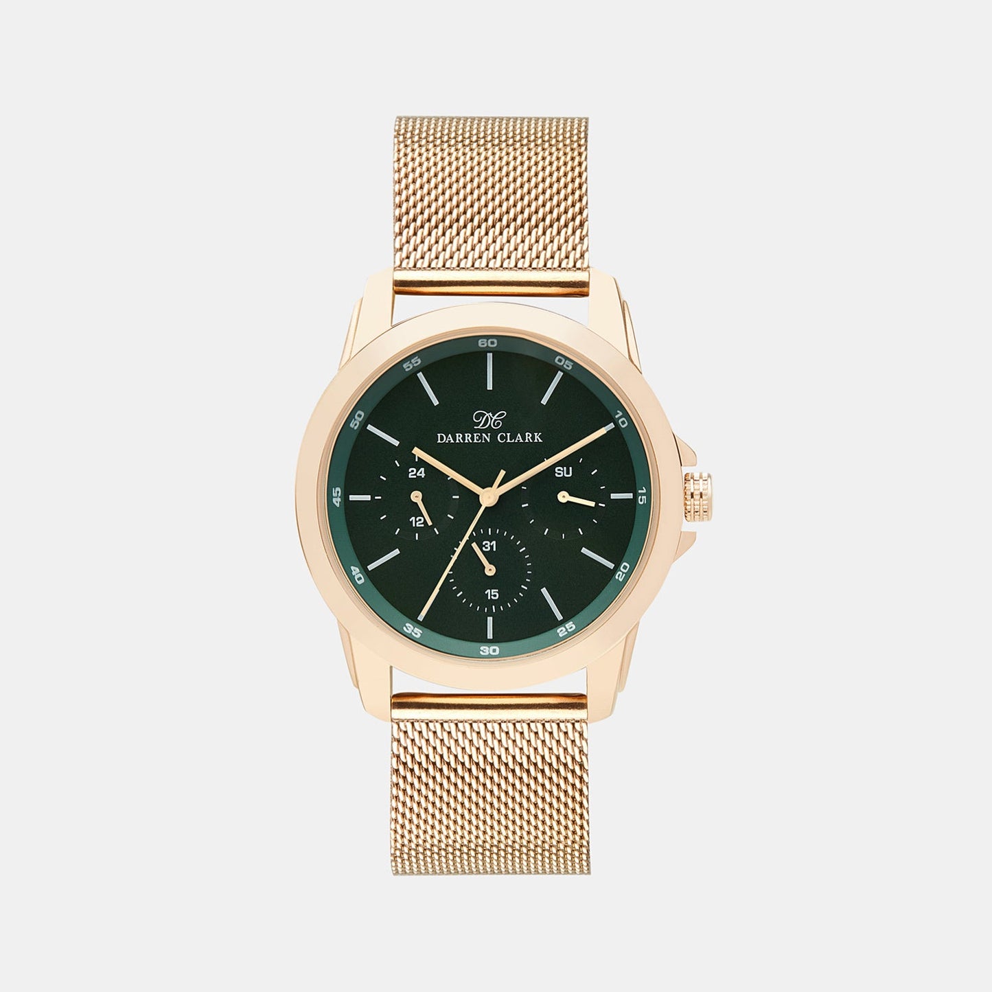 Men Quartz Green Dial Chronograph Mesh Watch 1007C-E0314