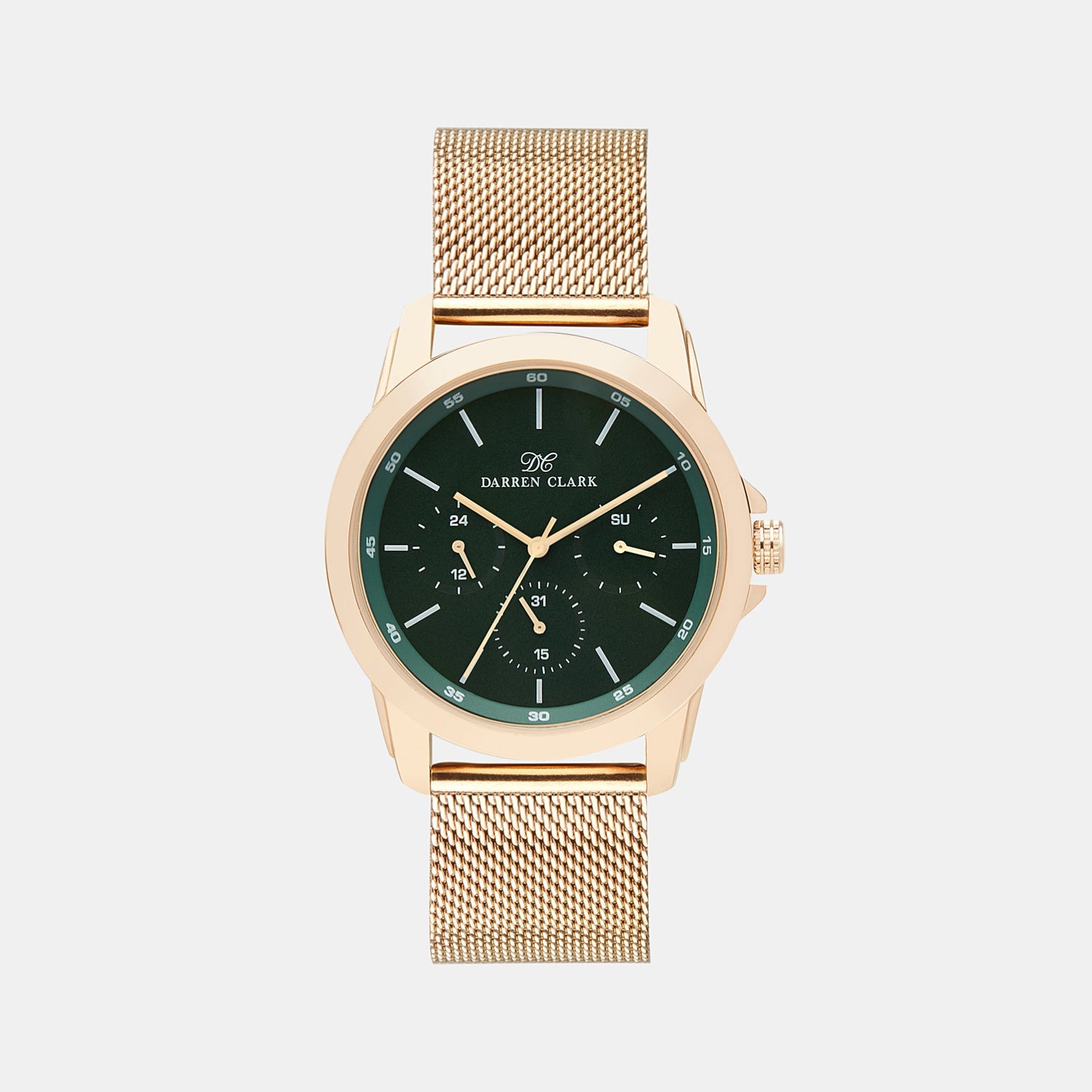 Men Quartz Green Dial Chronograph Mesh Watch 1007C-E0314
