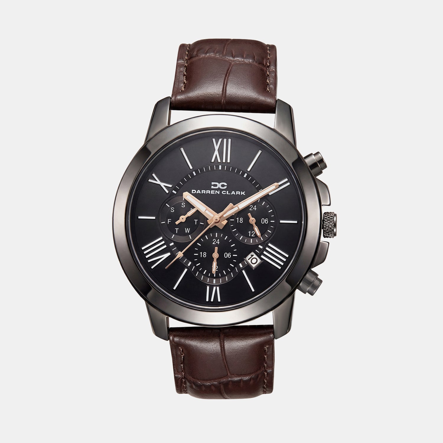 Men Quartz Black Dial Chronograph Leather Watch 1009F-L0405