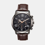 Men Quartz Black Dial Chronograph Leather Watch 1009F-L0405