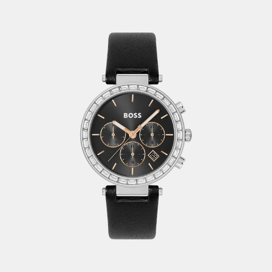 Andra Women Quartz Black Dial Chronograph Leather Watch 1502689