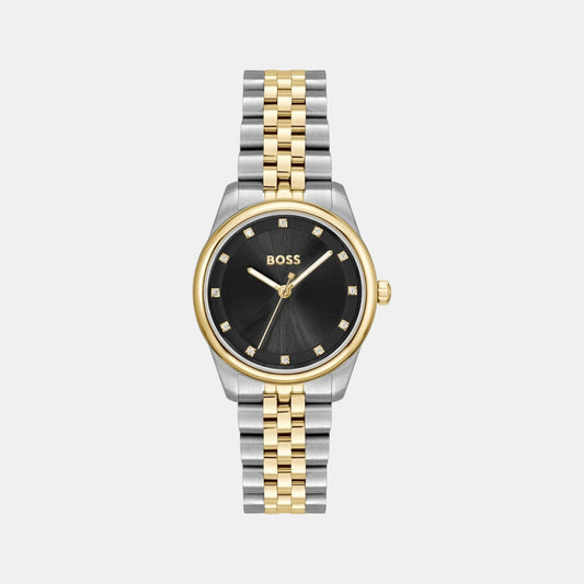 Graceful Precious Women Quartz Black Dial Analog Stainless Steel Watch 1502811