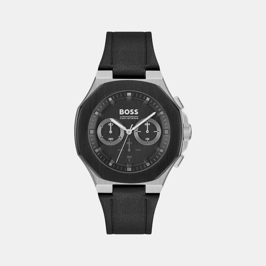 Taper Men Quartz Black Dial Chronograph Leather Watch 1514085