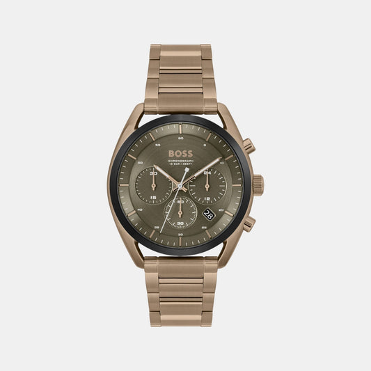 Top Men Quartz Green Dial Chronograph Stainless Steel Watch 1514094