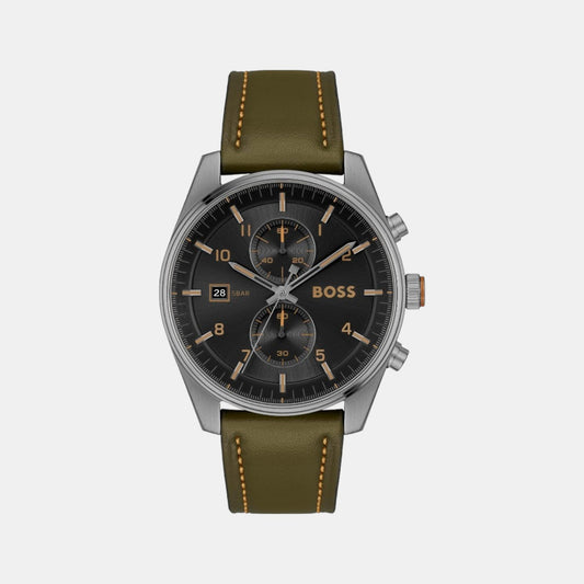 Skytraveller Men Quartz Black Dial Chronograph Leather Watch 1514148