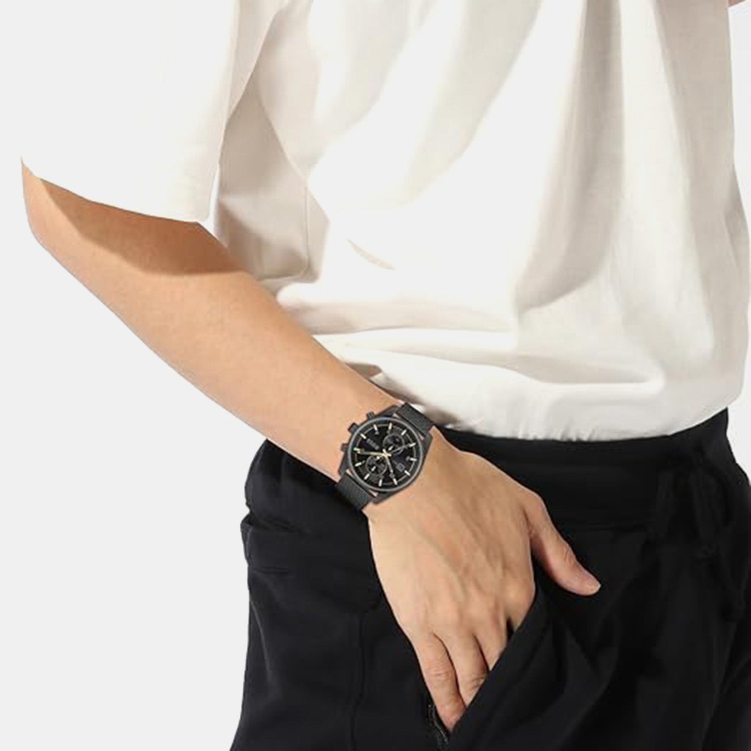 Skytraveller Men Quartz Black Dial Chronograph Stainless Steel Watch 1514150