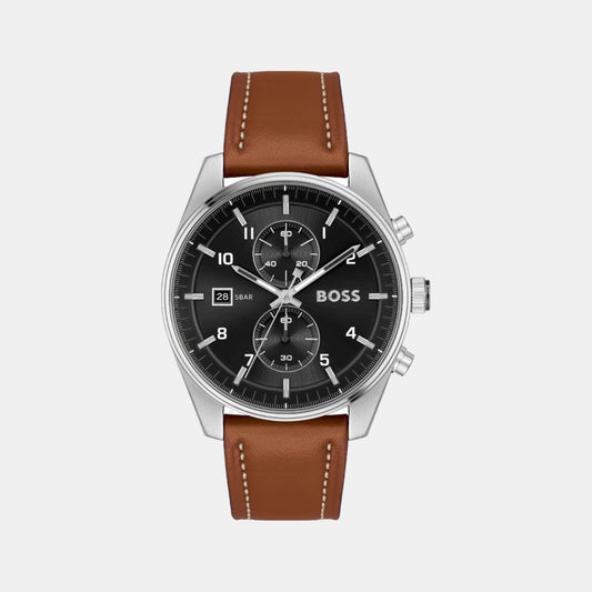 Skytraveller Men Quartz Black Dial Chronograph Leather Watch 1514161