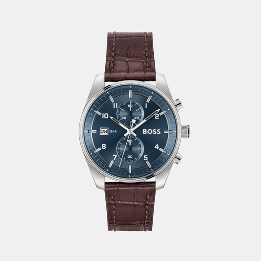 Skytraveller Men Quartz Blue Dial Chronograph Leather Watch 1514194