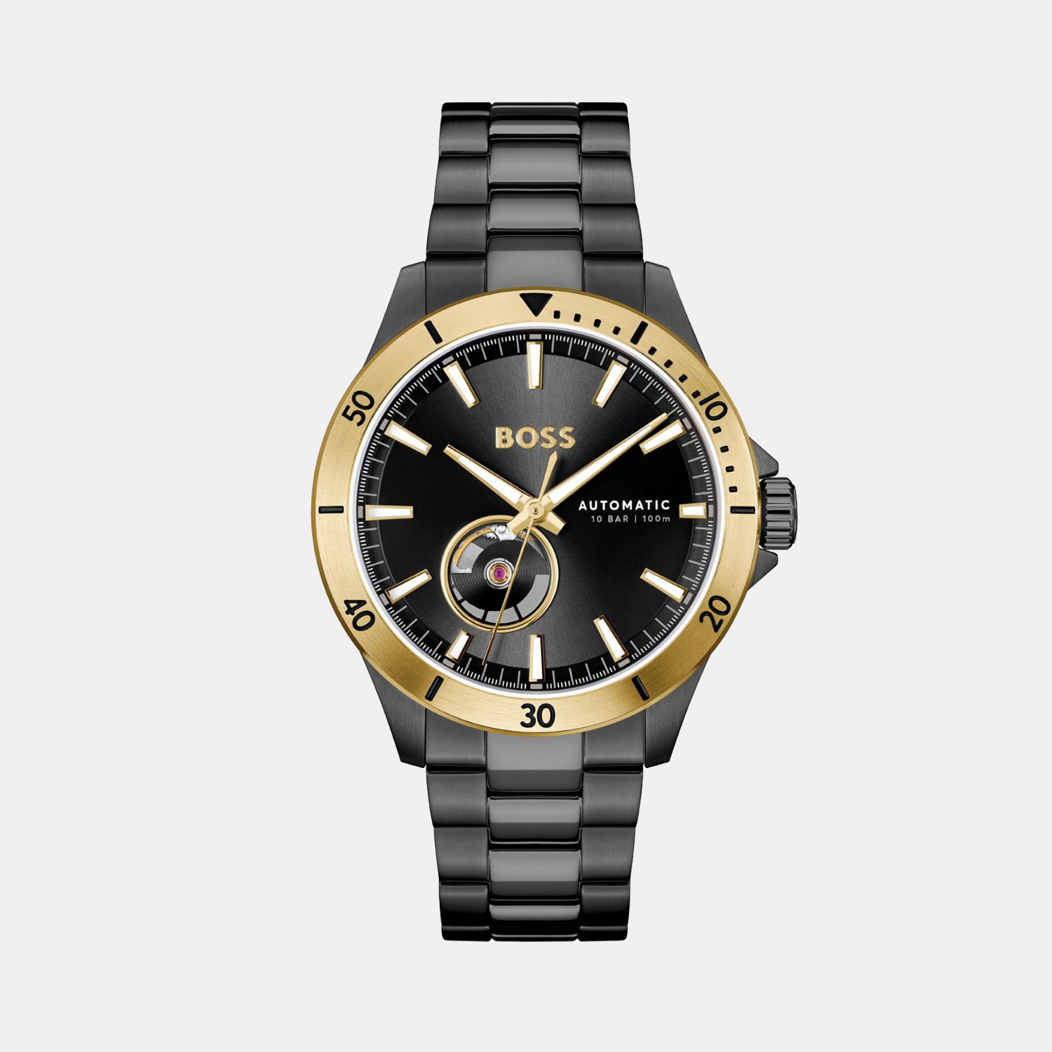 Troper Men Automatic Black Dial Analog Stainless Steel Watch 1514203