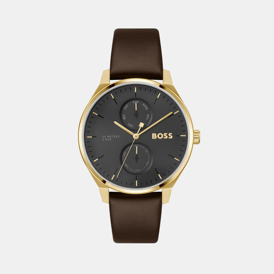 Tyler Men Quartz Black Dial Multi-Function Leather Watch 1514214