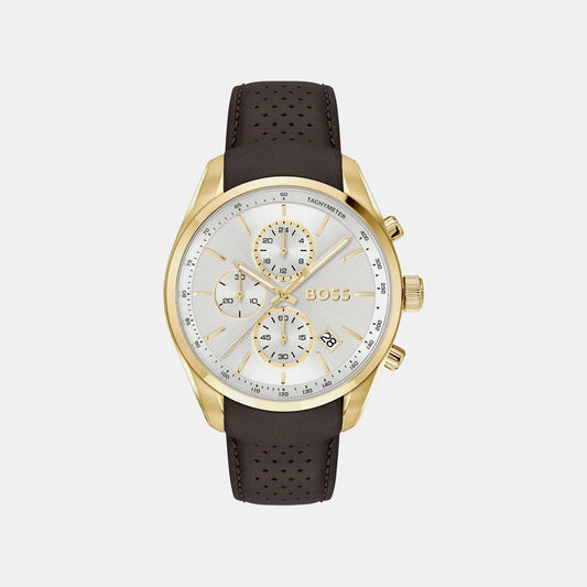 Grand Prix 44 Men Quartz Silver Dial Chronograph Leather Watch 1514225