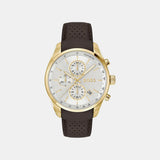 Grand Prix 44 Men Quartz Silver Dial Chronograph Leather Watch 1514225