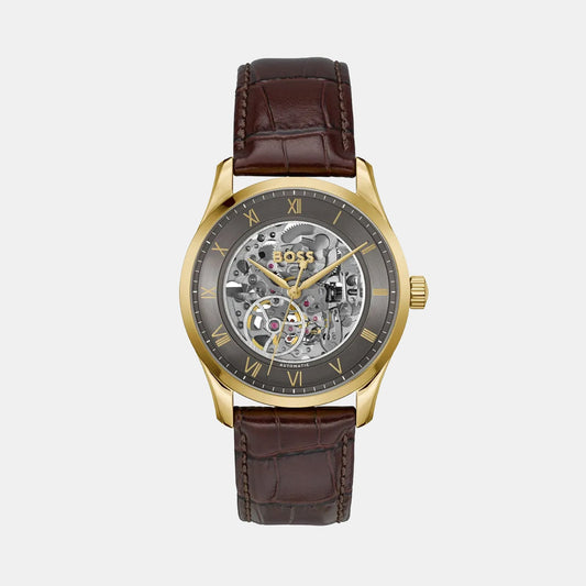 Principle Skeleton Men Automatic Grey Dial Analog Leather Watch 1514235