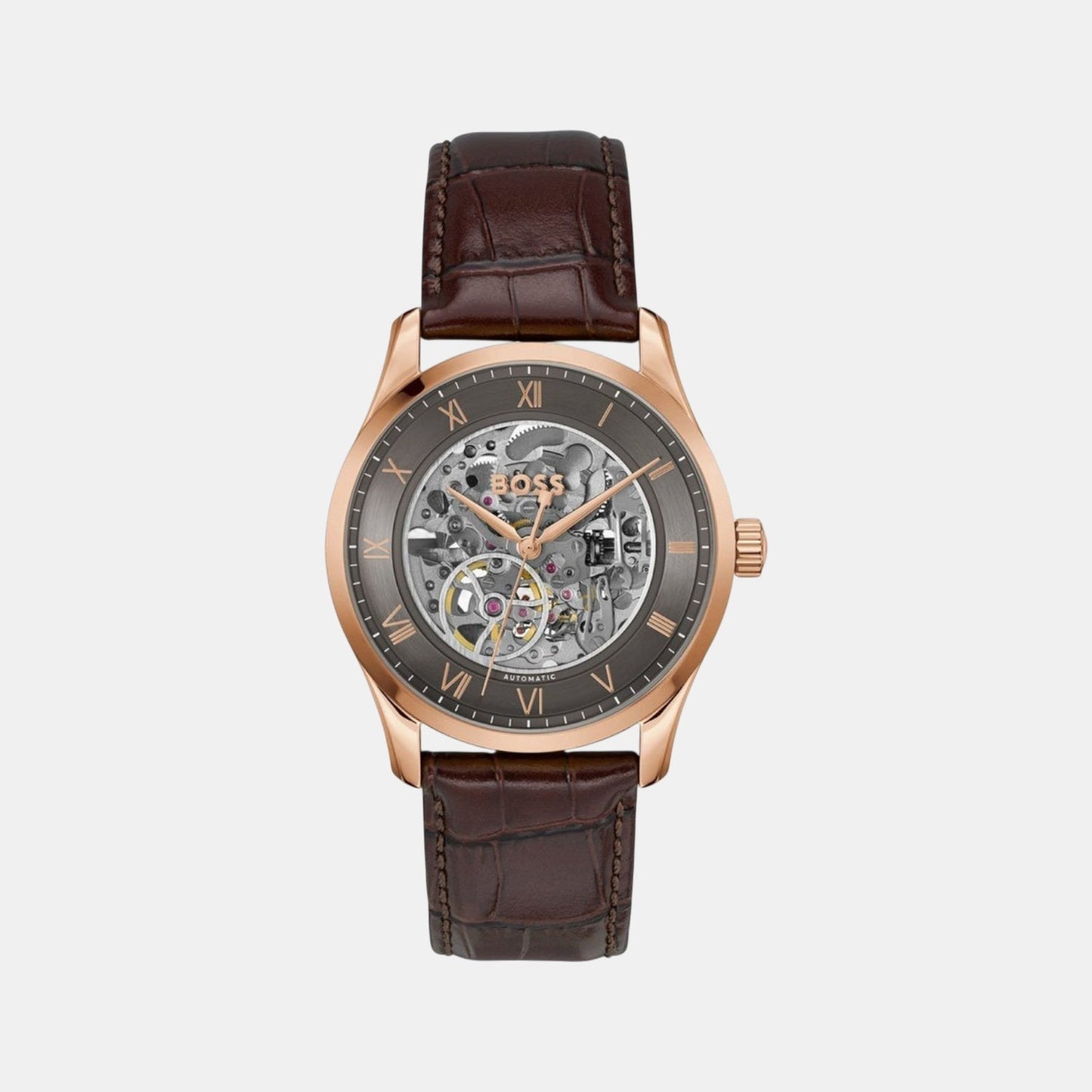Principle Skeleton Men Automatic Grey Dial Analog Leather Watch 1514253