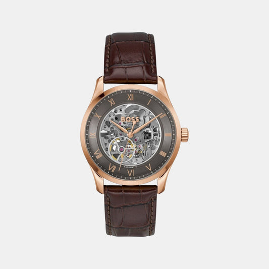Principle Skeleton Men Automatic Grey Dial Analog Leather Watch 1514253