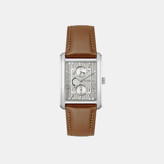 Principle Dress Men Quartz Silver Dial Multi-Function Leather Watch 1514316