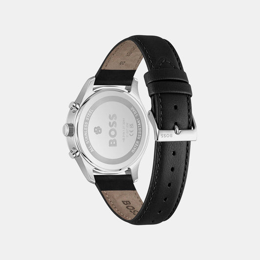Men Quartz Black Dial Chronograph Leather Watch 1514326
