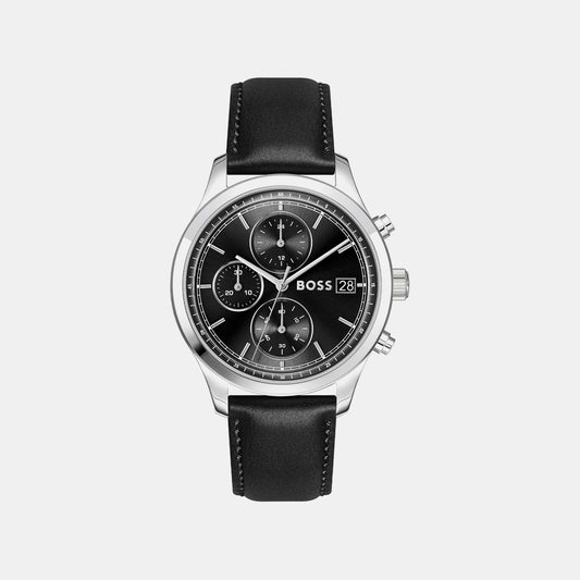 Men Quartz Black Dial Chronograph Leather Watch 1514326