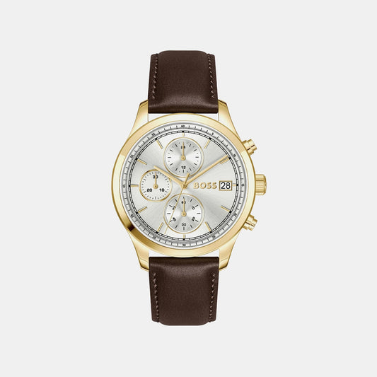 Men Quartz Silver Dial Chronograph Leather Watch 1514327