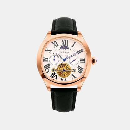 Men Automatic Silver Dial Multi-Function Leather Watch 1641-L30306
