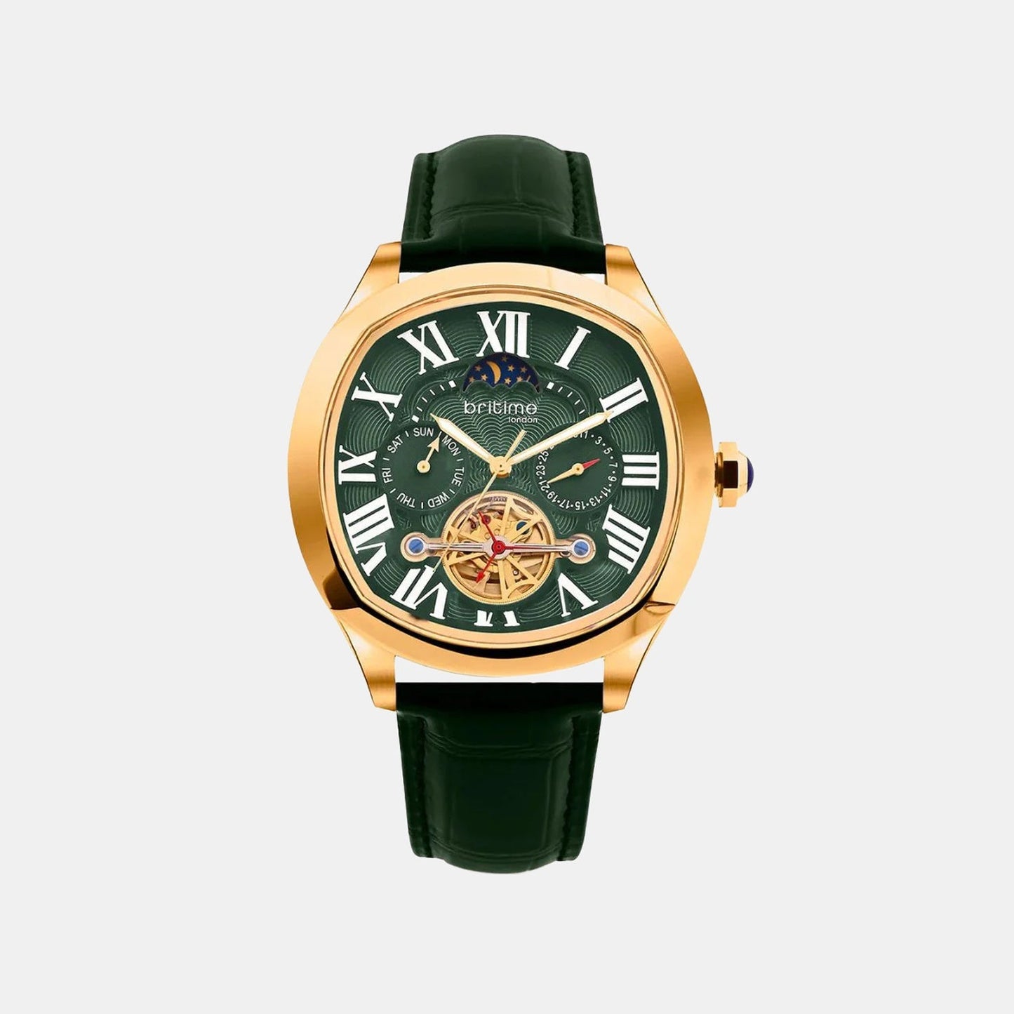 Men Automatic Green Dial Multi-Function Stainless Steel Watch 1641-L31412