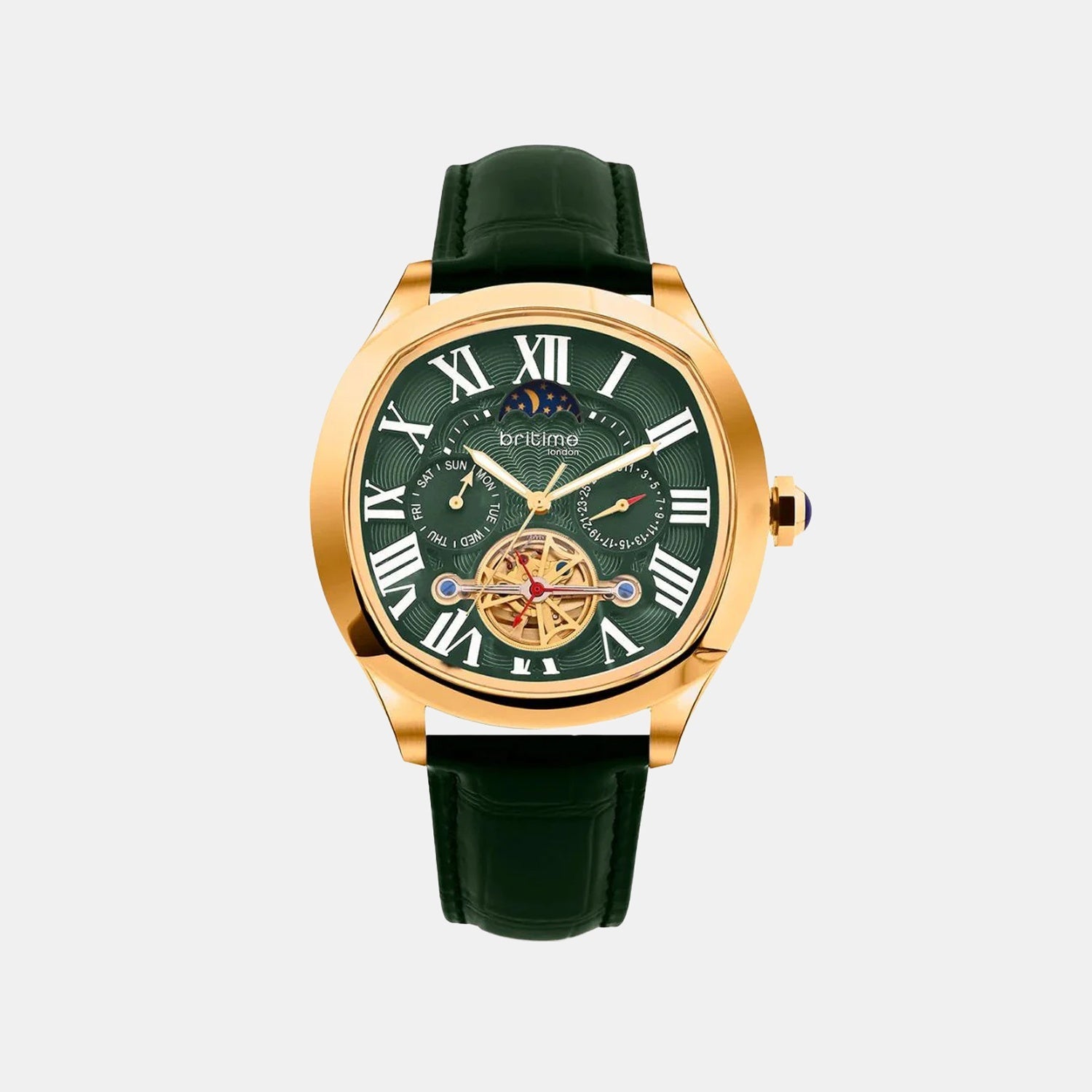 Men Automatic Green Dial Multi-Function Stainless Steel Watch 1641-L31412