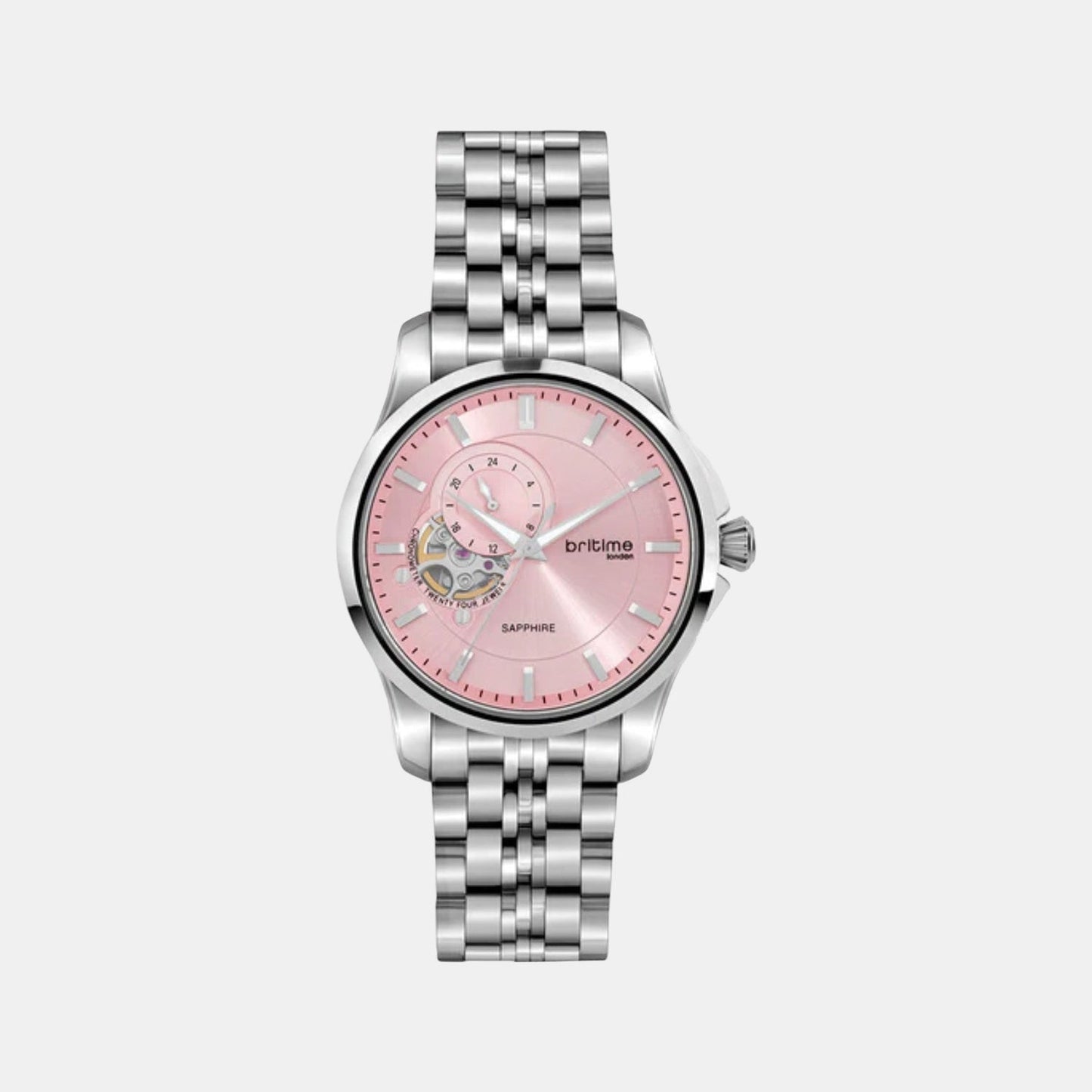 Men Automatic Pink Dial Analog Stainless Steel Watch 166-M11001