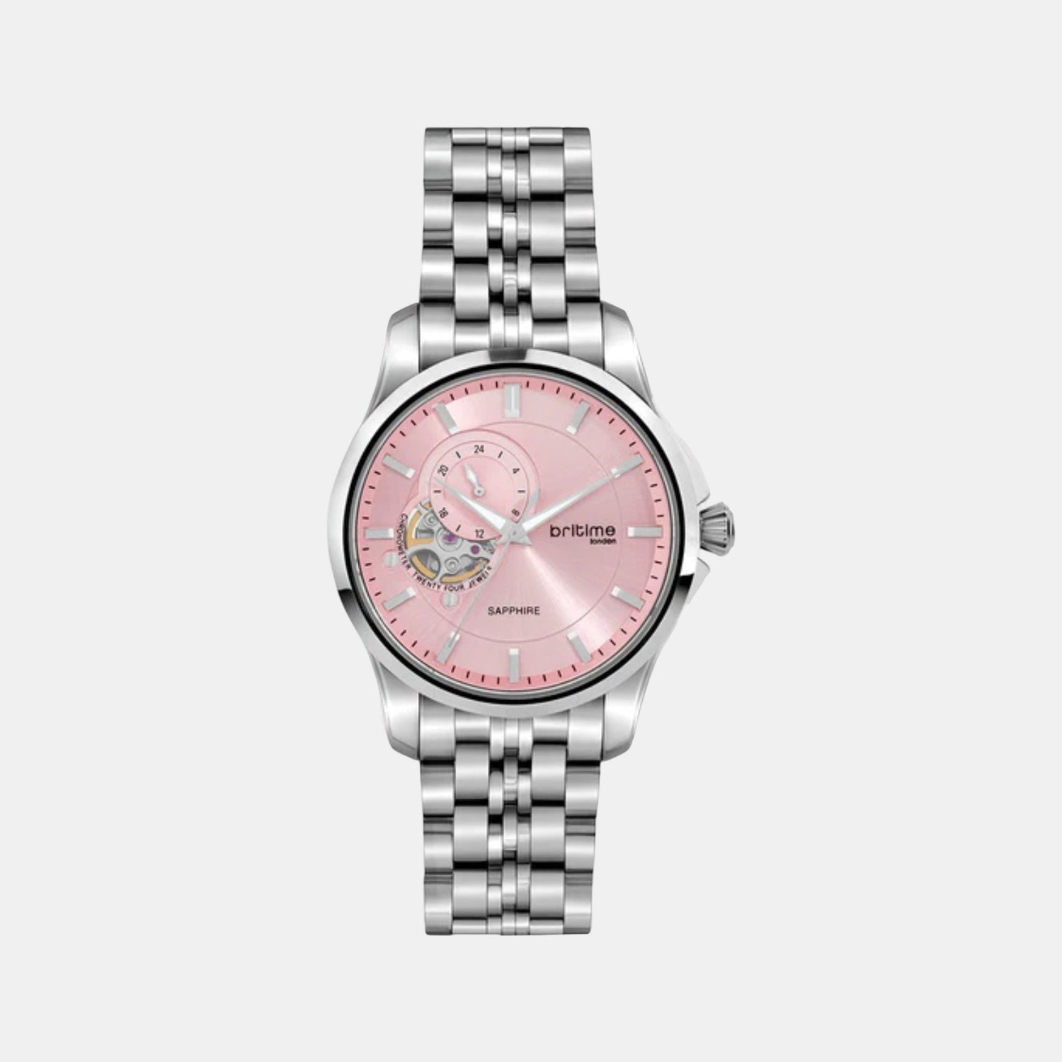 Men Automatic Pink Dial Analog Stainless Steel Watch 166-M11001