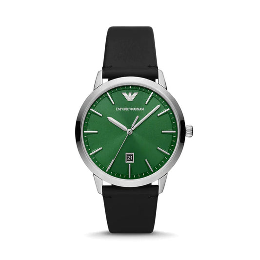 Emporio Armani AR11509 Three Hand Date Leather Green Dial Men's Watch