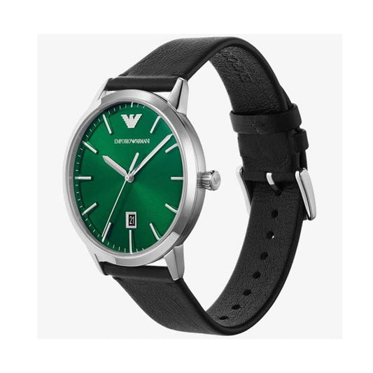 Emporio Armani AR11509 Three Hand Date Leather Green Dial Men's Watch