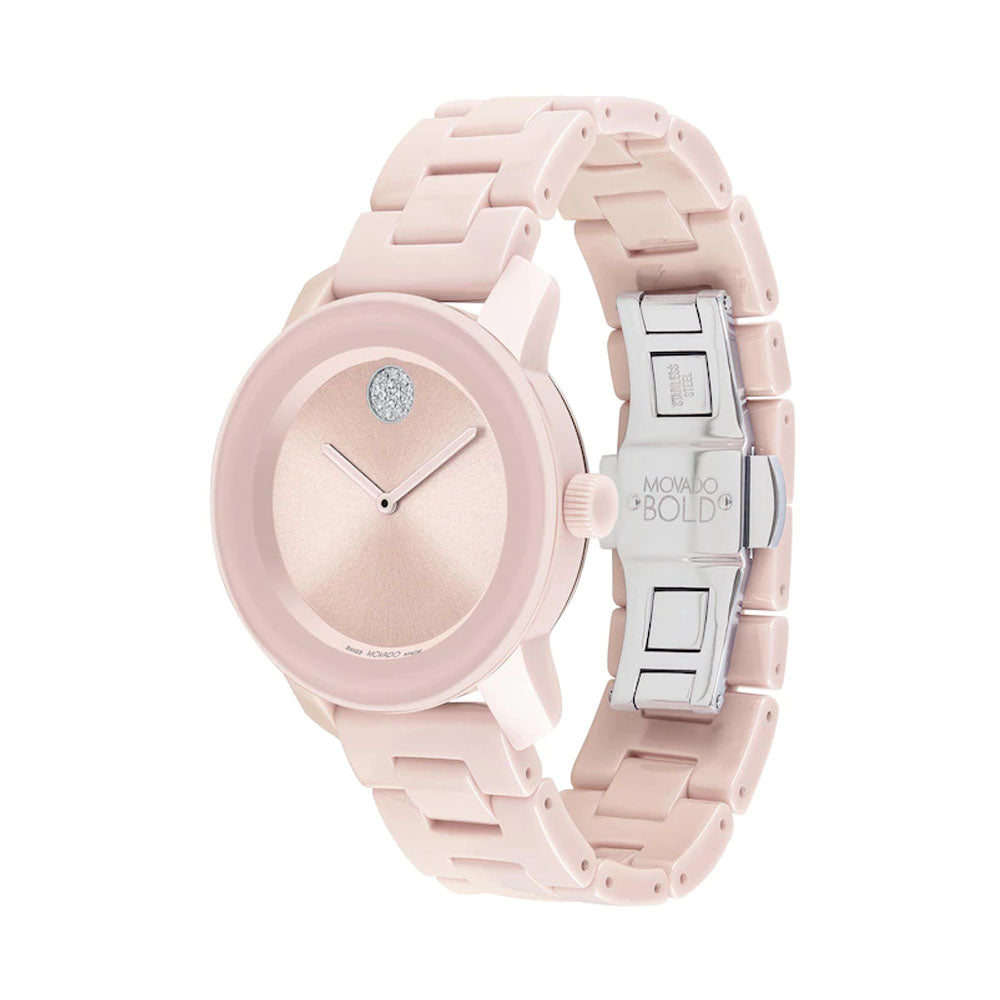 Movado Bold 3600804 Blush Ceramic Steel Case Women's