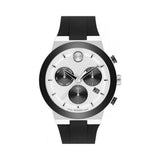 Movado BOLD Fusion Silver-Tone Metallic Dial Black Silicone Strap Watch, 44mm - 3600894