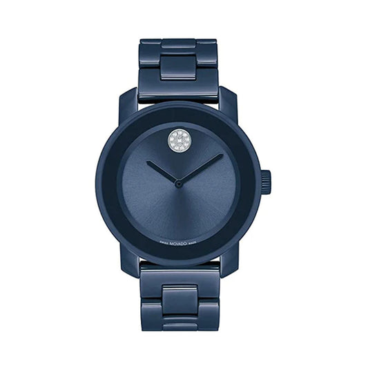 Movado Bold 3600805 Women's Ceramic Blue Case And Bracelet With Blue Sunray Dial, Crystal Pave Dot, Blue