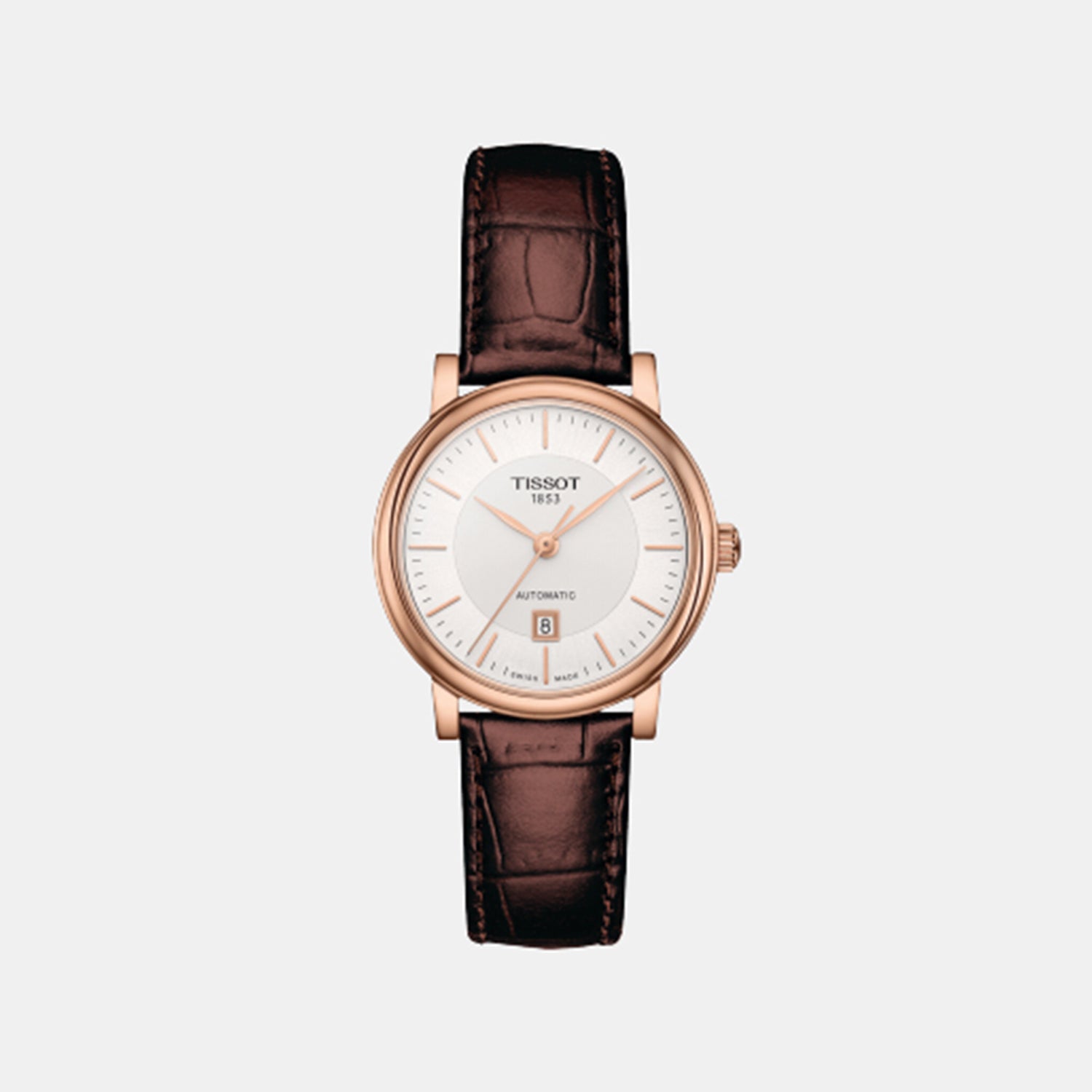 Men Automatic Silver Dial Leather Watch T1222073603100