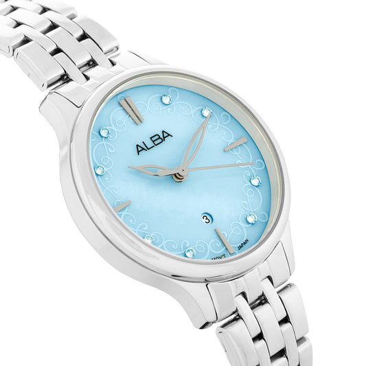 AH7CR9X1+Light Blue MOP Patterned Dial