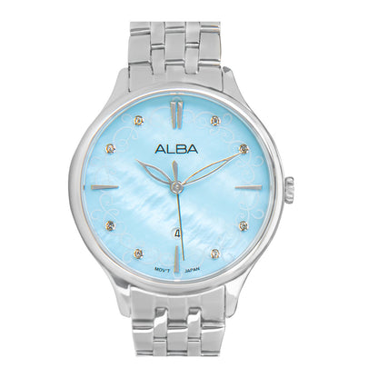AH7CR9X1+Light Blue MOP Patterned Dial