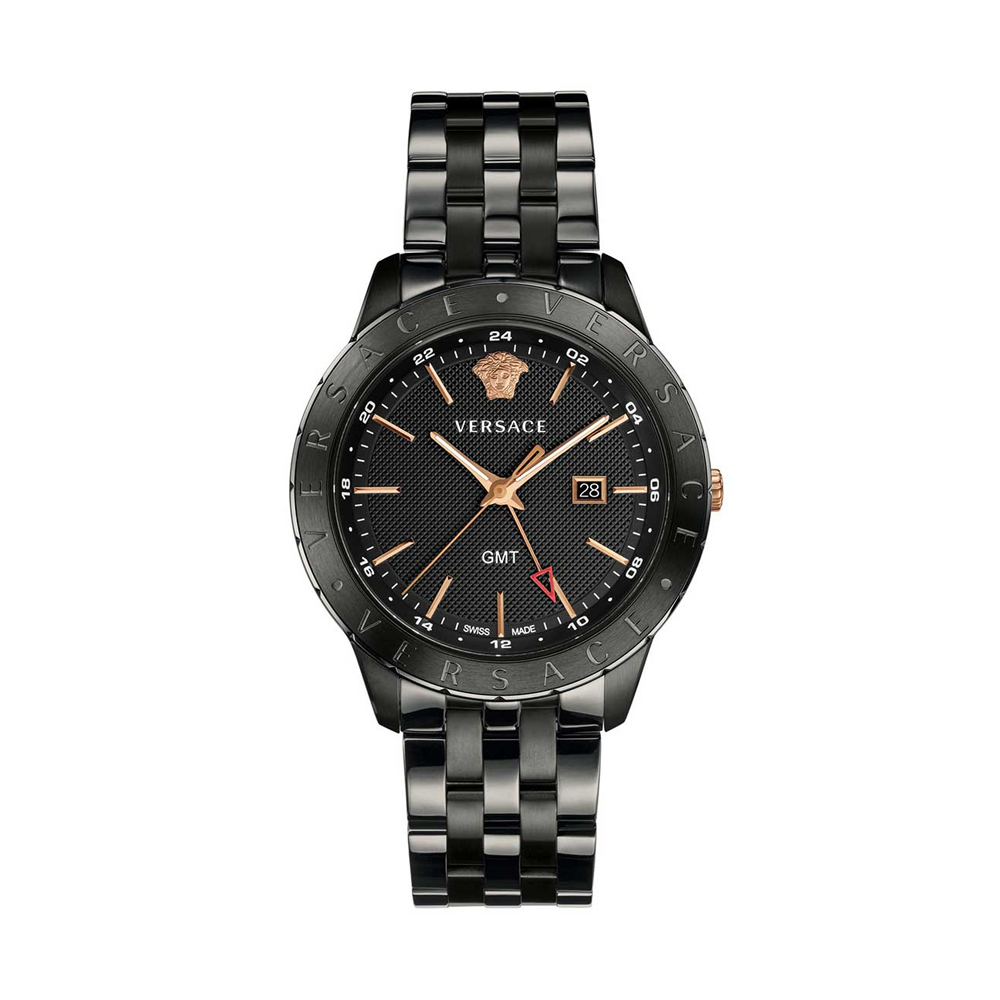 Versace VEBK00618 Univers GMT Quartz Black Dial Men's Watch